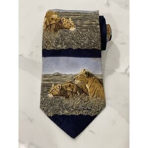 Endangered Species Lions Simon Combs Silk Tie 58.5 x 4 Wildlife Big Cats